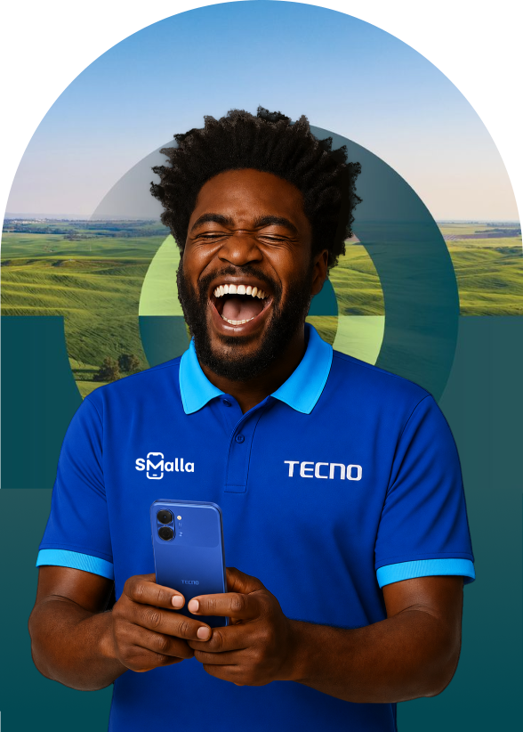 Smiling Smalla customer holding a TECNO phone